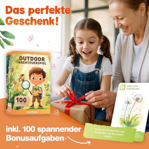 MUTKIND® 50x Entdeckerkarten für Kinder (ALLE 4 Jahreszeiten) - Spannendes Suchspiel zum Natur entdecken - 100 Aufgaben - Outdoor Spiele für Kinder - Geschenk Junge und Mädchen ab 4, 5, 6, 7, 8 Jahre