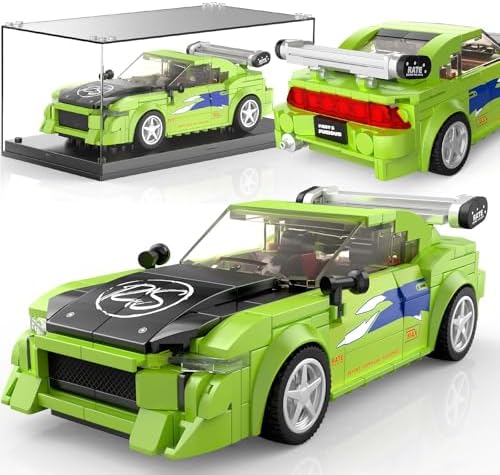 Mould King Speed Champion Auto Baustein mit Acrylvitrine, Fast 2 Furious Technik 27033 Rennwagen Sportwagen Bauspielzeug, sammelbares Modellauto，Klemmbausteine Rennauto Bausätze fü