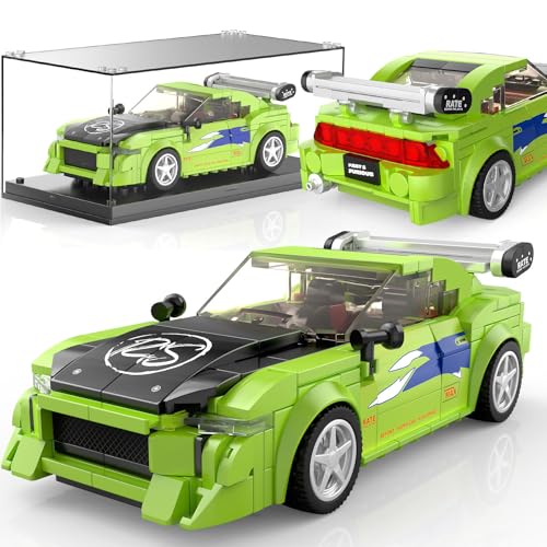 Mould King Speed Champion Auto Baustein mit Acrylvitrine, Fast 2 Furious Technik 27033 Rennwagen Sportwagen Bauspielzeug, sammelbares Modellauto，Klemmbausteine Rennauto Bausätze für Fans (390 Teile).