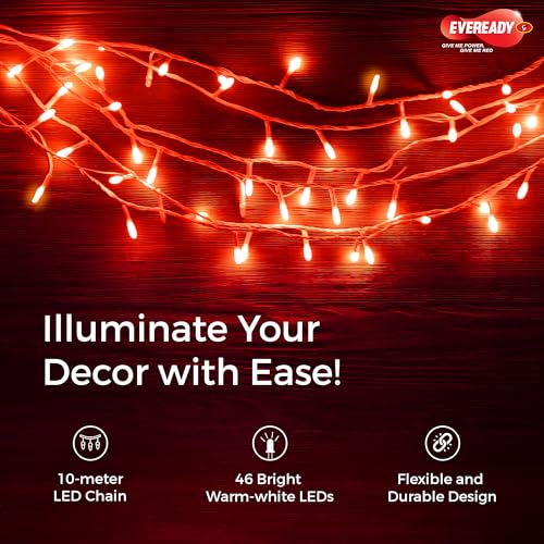 Image of EVEREADY UTSAV, 10 Meter LED Pixel Chain Lights, 46 LEDs, BIS Approved, Decoration Lighting for Festivals, Weddings, Homes & More, Red Color, Pack of 1