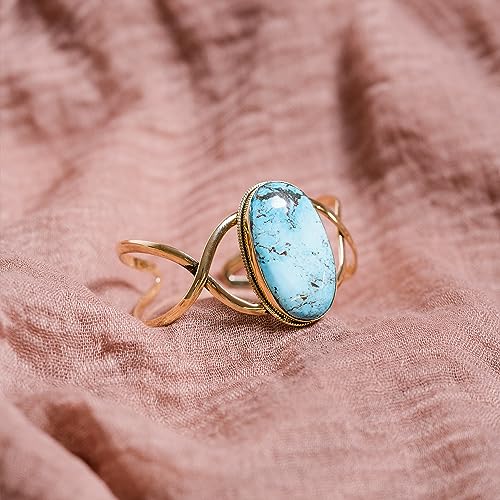 AYANA Turquoise Brass Bracelet | Stone of Healing & Protection | Throat Chakra | December Birthstone | Handcrafted with Ethically Sourced, Natural, Pure Gemstones4