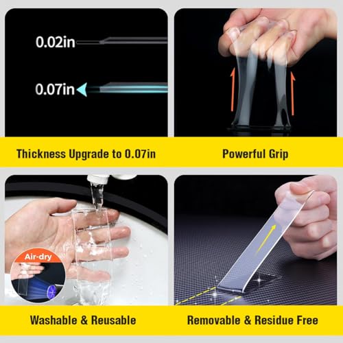 Image of Lyrovo Double Sided Tape Heavy Duty 1MM Thick 4 Meter Long, Transparent Adhesive Mounting Tape for Wall, Car Dashboard, Kitchen & Bathroom, Waterproof Reusable No Drilling Tape