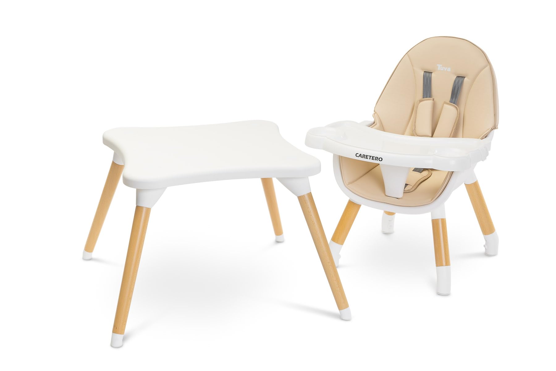 CARETERO Tuva Chaise Haute Bébé - Design Scandinave - Chaise Repas Bébé de 6 Mois à 3 ans - Charge Maximale 15 kg - 2en1 Chaise Haute ou Chaise + Table - Plateau Réglable - Beige