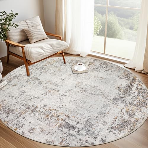 Caplslpad Alfombra Redonda Abstracta de 200 cm, Color Beige, de Pelo Corto, Moderna, Antideslizante, Lavable, Redonda, de Lana Sintética, Grande, Ligera, Para Dormitorio, Habitación Infantil