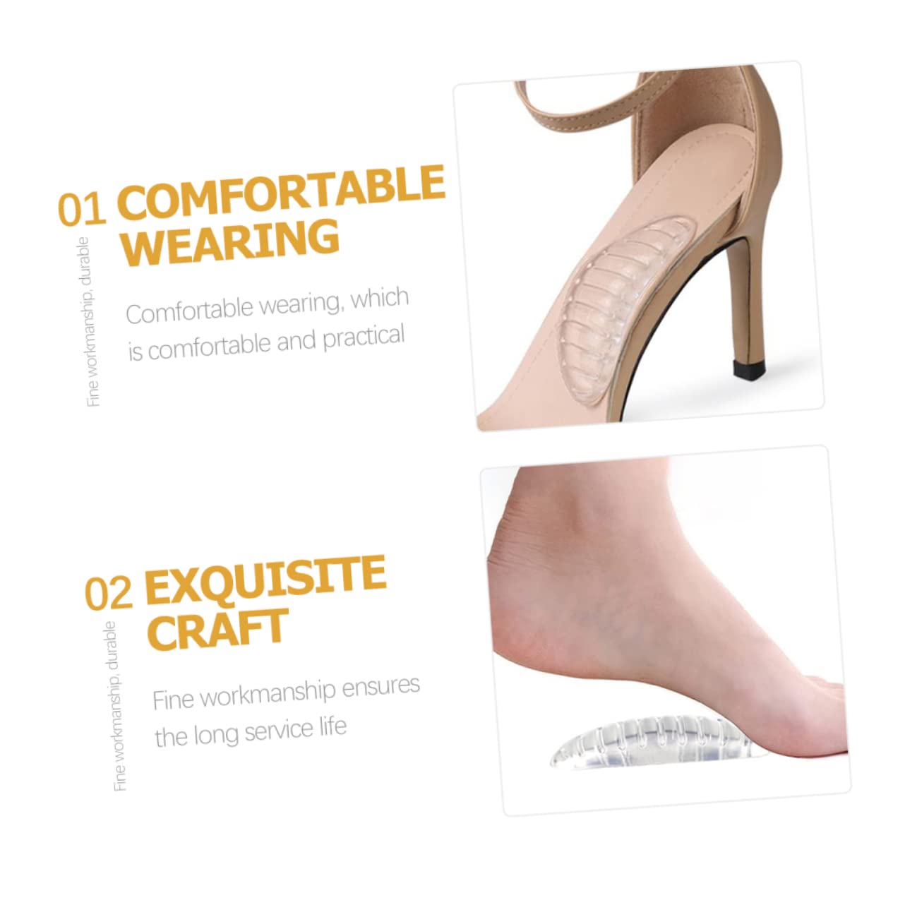 TOVINANNA Flat Foot Gel Pads Arch Support Inserts for Men Women 4 Pairs Arch Inserts Non Slip Stripes