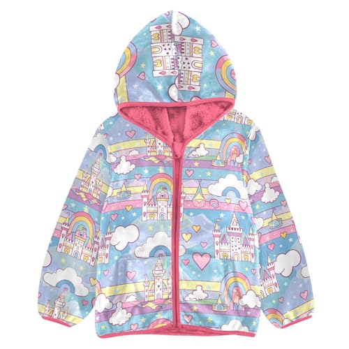 siphylline Castle Princess - Sudadera ligera con cremallera para niños, abrigo de invierno rojo para bebé, niña, chaqueta de forro polar con capucha, talla 3T, Castillo, dibujos animados de princesa