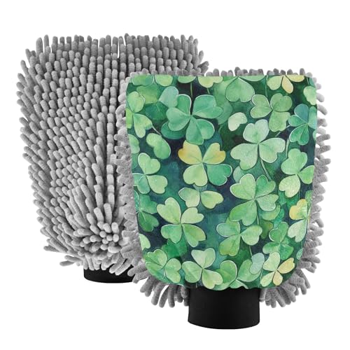 St.Patrick Green Shamrocks Wash Mitt for Cars 11.8'' Gloves for Cars Washing Scratch Free Detailing Sponge for Cleaning Wash