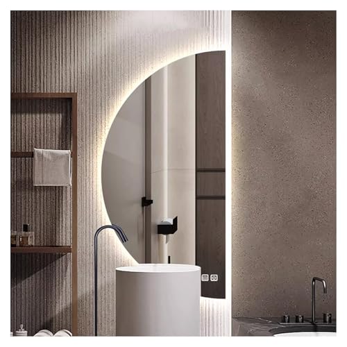 Half Moon LED Bathroom Mirror Semi Circle Wall Mirror with Anti-Fog Half Circle Frameless Mirror with Dimmable Brightness for Living Room Cloakroom Entryway