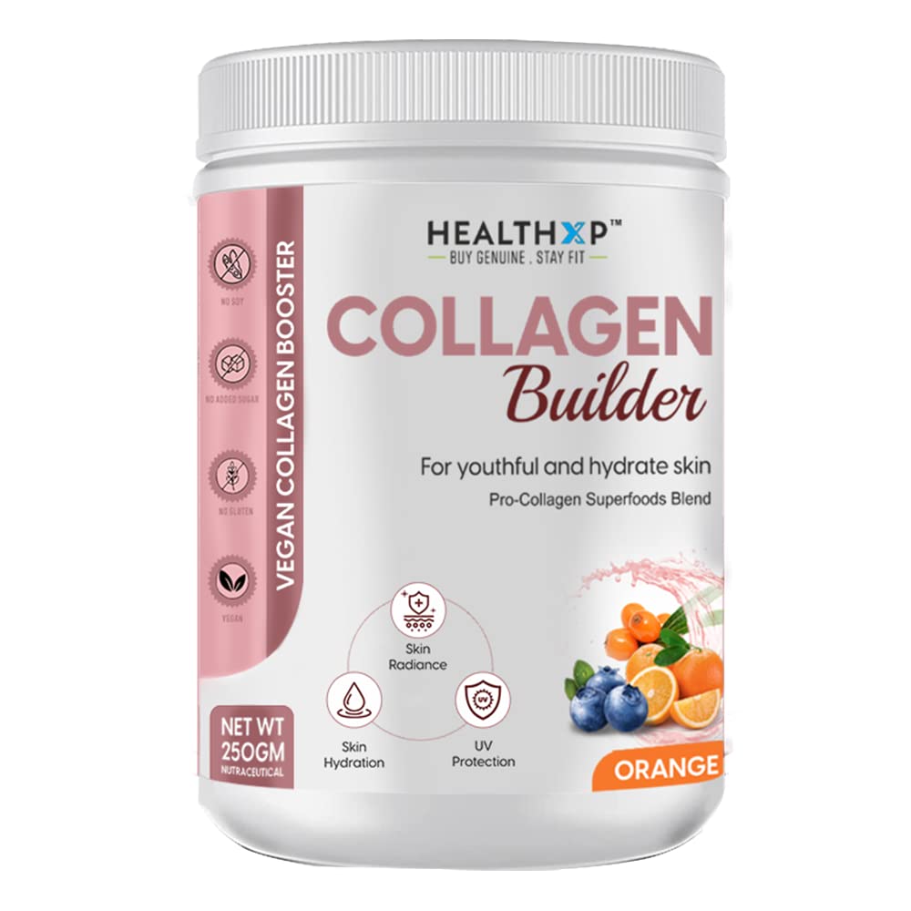 HealthXP Collagen Builder For Women & Men Glowing & Hydrated Skin, 0.55 Lbs, 250gm Orange