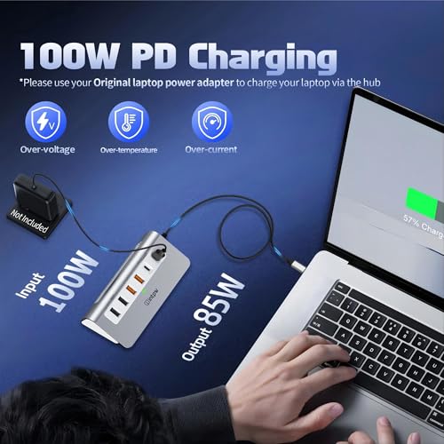 Image of intpw USB C Hub, P9 PRO USB C Hub Multiport Adapter with 4K HDMI, PD 100W, Type-C & 2 USB A 3.2 10Gbps, 2 USB A 2.0, SD /TF Card Reader, Aluminum USB Hub for Laptop, iPhone 17 Series, MacBook, iPad