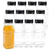 Aneco 12 Pack 8 Oz Empty Plastic Juice Bottles Reusable Square Drink Containers with Lids for Storing Homemade Beverages