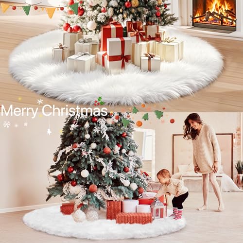 Christmas-Tree-Skirt-60-Inch-Christmas-Decorations-Tree-Skirt-Faux-Fur-White-Soft-Long-Thick-Velvet-Christmas-Tree-Rug-Large-Vintage-Tree-Base-Cover-Round-Mat-for-Merry-Christmas-Holiday-Party Christmas Tree Skirt 60 Inch Christmas Decorations Tree Skirt Faux Fur White Soft Long Thick Velvet Christmas Tree Rug Large Vintage Tree Base Cover Round Mat for Merry Christmas Holiday Party