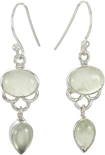 Sterling Silver 925 Drop Dangle Earrings For Women & Girls Genuine Prehnite Dangling Earrings Sterling Silver Dangling Earrings Oval Gemstone Art Deco Dangling Earrings