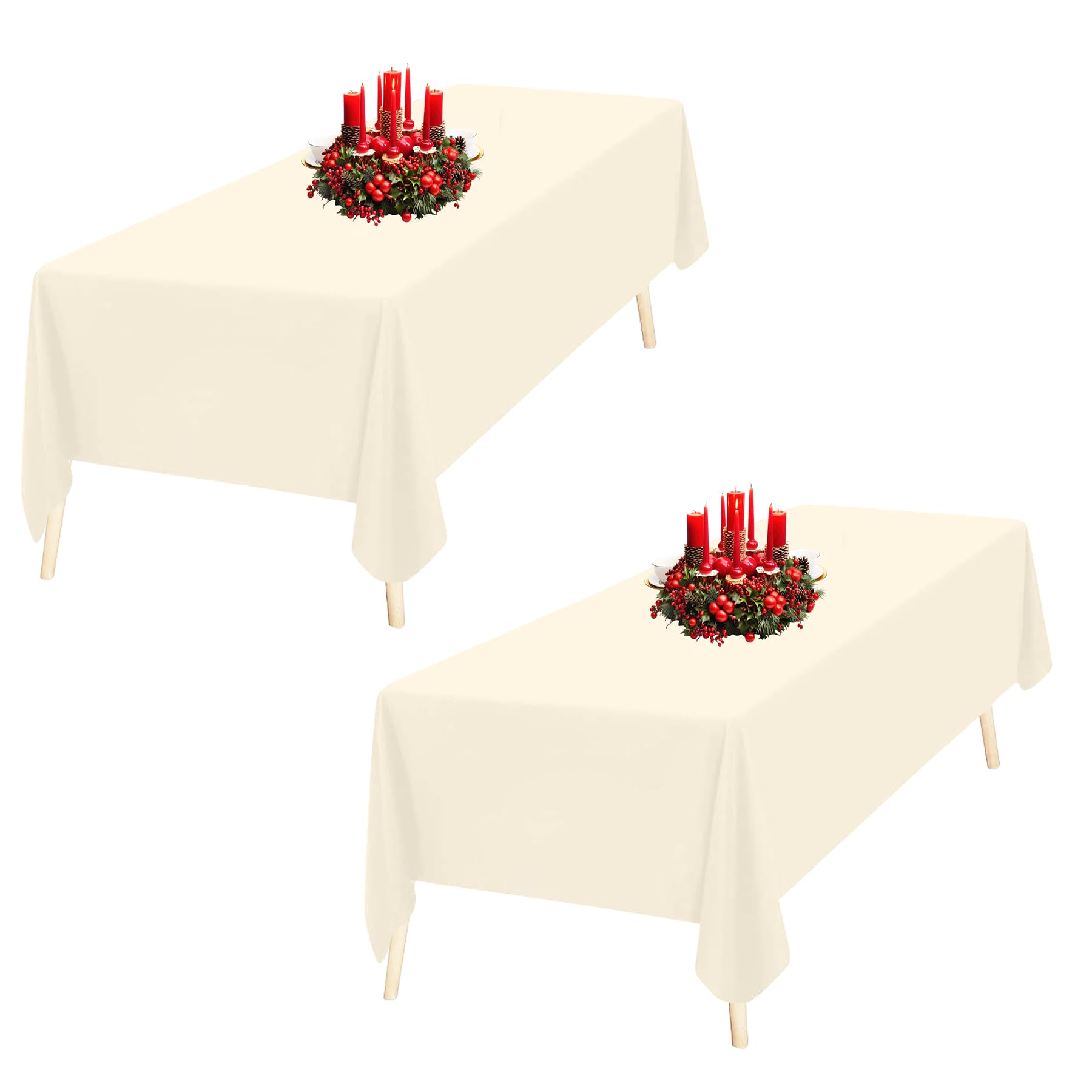 Trimming Shop Ivory Rectangle Polyester Tablecloth, 90" x 132" Premium Linen Table Cover, Washable Fabric Table Cloth for Dining Table, Banquet, Wedding, Christmas, Birthday, Parties, 2pcs — image 1
