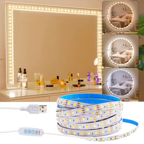 Lampe de miroir LED - Lampe de coiffeuse - 3 couleurs et 9 niveaux d'intensité avec variateur tactile - Lampe flexible pour l'intérieur de la cuisine, la chambre à coucher, la maison - Éclairage de