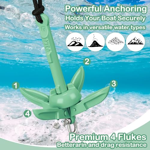 Image of Lounsweer 2 Pack 1.5 /3.5 lb Marine Kayak Anchor Kit Folding Grapnel Anchor Kit Boat Kayak Fishing Accessories for Small Boats Kayaks Canoe Paddle Boards