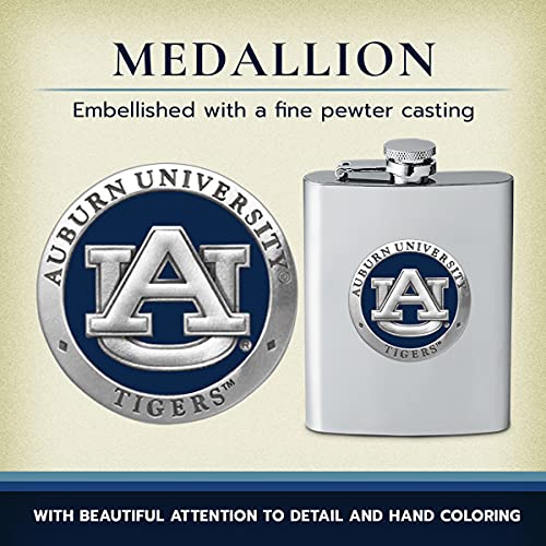 Heritage Pewter Auburn Tigers Flask | 8 Ounce Liquor Flask Container - Stainless Steel | Intricately Crafted Metal Pewter Alma Mater Inlay #TOP3