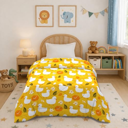 Image of MORADO Glace Cotton AC Comforter /Blanket /Quilt for Single Bed | Soft & Breathable Lightweight AC Quilt | Reversible All Season Bedding Comforter |Size 60x90 Inches,Yellow & Duck,Single