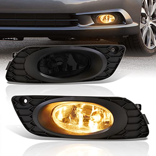 AJP Distributors Smoked Lens Front Bumper Driving Fog Lights Lamps Assembly Set LH RH + Bezels Bulbs Switch Relay Wiring Harness Kit Compatible/Replacement For Civic FB2 4DR Sedan 4 Door 2012 12
