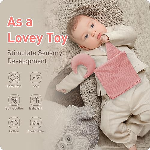 Image of Premium Soft Muslin Cotton Newborn Baby Loveys Security Blanket Muslin Soft & Breathable, Star & Moon Lovies for Baby New Born Boy Girl Unisex Baby Unique Neutral Presents for Babies Newborn Toddler