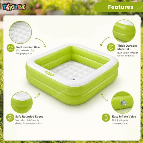 Image of Toyshine Square Inflatable Kids Pool Bath Pool Tub, Summer Water Fun Bathing Tub Toy for Kids - 86x 86x 25 Cms- Green