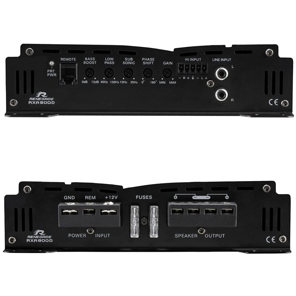 1 amplificador mono RENEGADE RXA800D RXA 800 D 1 canal clase d 400 vatios rms 800 vatios máx con bass boost específico para subwoofer, 1 pieza