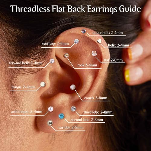 Jstyle 20G Push-in Threadless Flat Back Earrings for Women Mens Surgical Steel Stud Earrings for Sensitive Ears, 14K Gold Plated Pearl Opal Ball Heart CZ Cartilage Earring Sets Hypoallergenic4