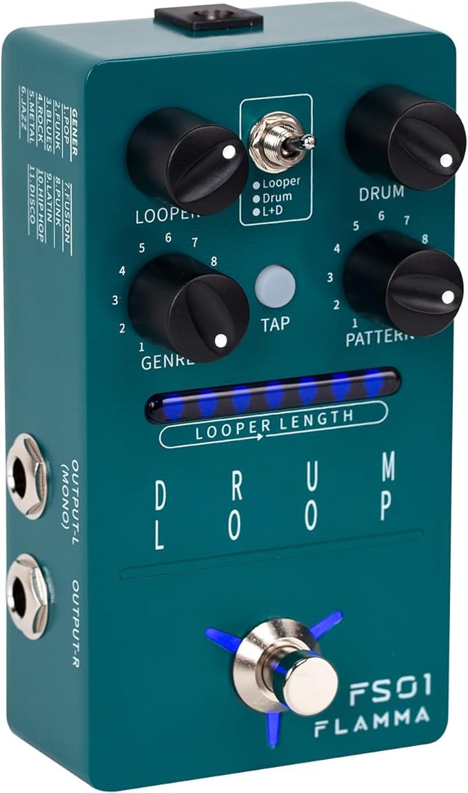 Per FLAMMA FS01 Drum Machine & Phrase Loop Pedal Guitar Pedal Mix Mode 20 Minuti Looper Capacità 121 Ritmi