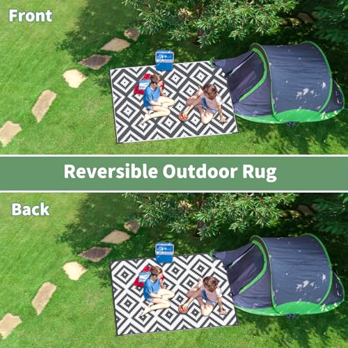 Habaylin Outdoor Teppich Wetterfest, Wendbarer Balkon Teppich 180x270 cm, Leichtgewicht Picknickdecke Vorzeltteppich für Camping Terrasse Garten, Grau