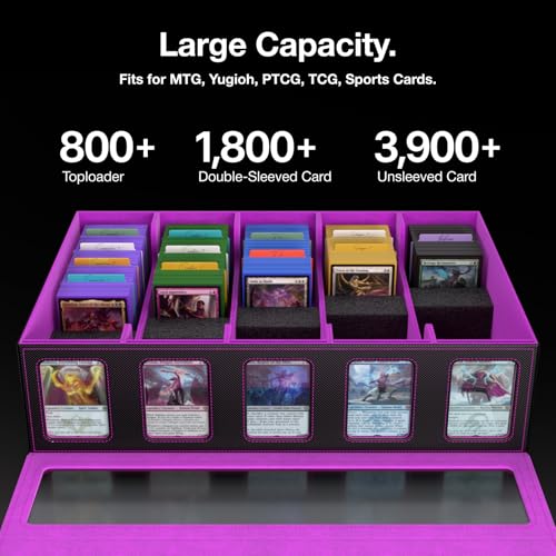 Image of 3900+ Trading Card Storage Box with Handle and Lock, Black Purple | Commander Display Window, 5-Row MTG Card Case, Secure Mechanical Lock, Portable Handle for Easy Transport, Top Loaders