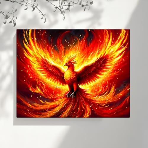 Image of ArtX Canvas Phoenix Bird Picture As Per Vastu, Big Size Wall Art, Rising Phoenix Painting, Wall Decor, Multicolor, Nature, 58.0 X 45.0 cm, Set of 1