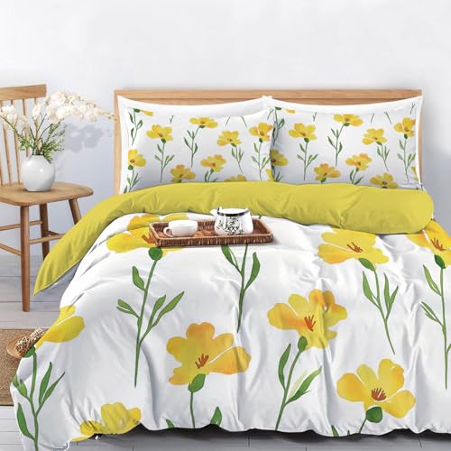 Housse de couette fleurs aquarelles 220x240 blanche lit double face - 4