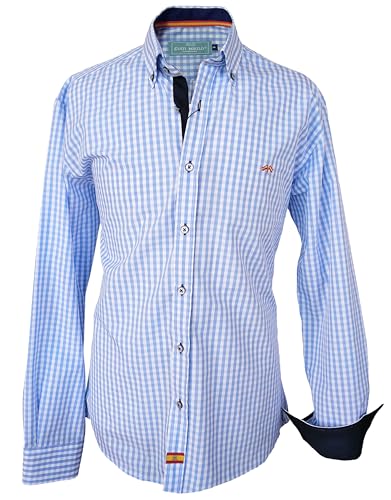 Pi2010 Camisa Bandera de España Hombre Cuadros Celeste