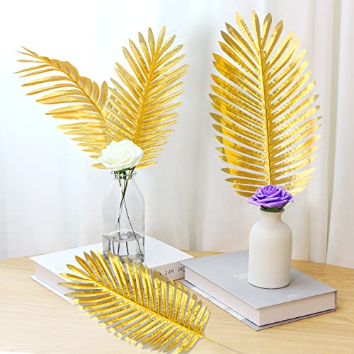 Ccinee 12 Pcs Golden Artificial Palm Leaves, Assorted Sizes Faux Large Palm Fronds Fake Tropical Plant Simulation Safari Leaves With Stems For Home Hawaiian Luau Party Jungle Beach Theme Party #TOP3