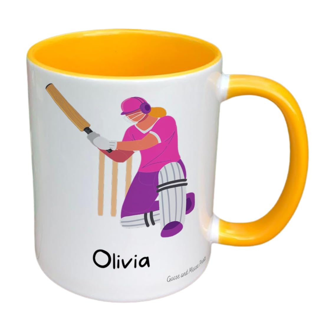 Personalised Womens Cricket Sports Mug - Sports Mug - Cricket Mug - Batter Gift - Batsman Present - Personalised Name Sports Mug (Blue)