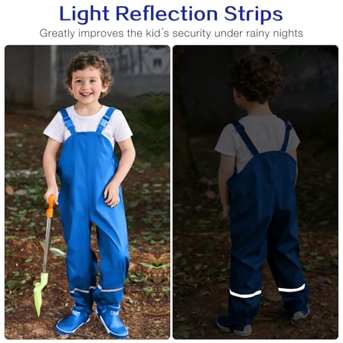 Image of SSAWcasa Kids Rain Pants, Toddler Waterproof Boys Girls Pants, Mud Dirty Proof Rain Suspender Trousers Overalls