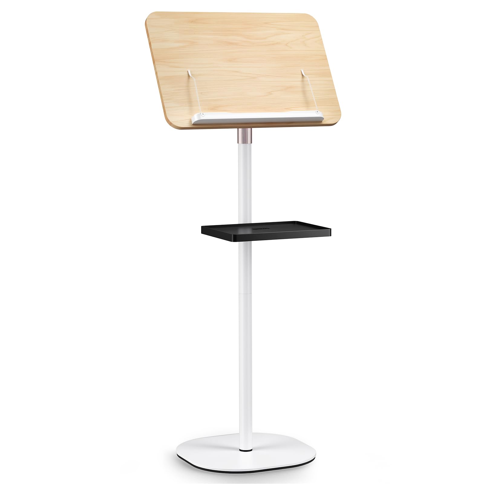 Leggio da pavimento 2 in 1, leggio per musica con vassoio rimovibile, altezza regolabile da 50 a 130 cm, supporto per lettura e lettura per laptop, supporto pieghevole con clip per pagine per libri di