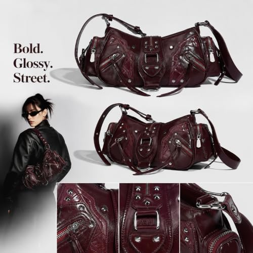 Image of Shoulder Purse for Women, Leather Women's Handbag Y2k Aesthetic Coquette Shoulder Bag Hobo Punk Trendy Ladies Purse