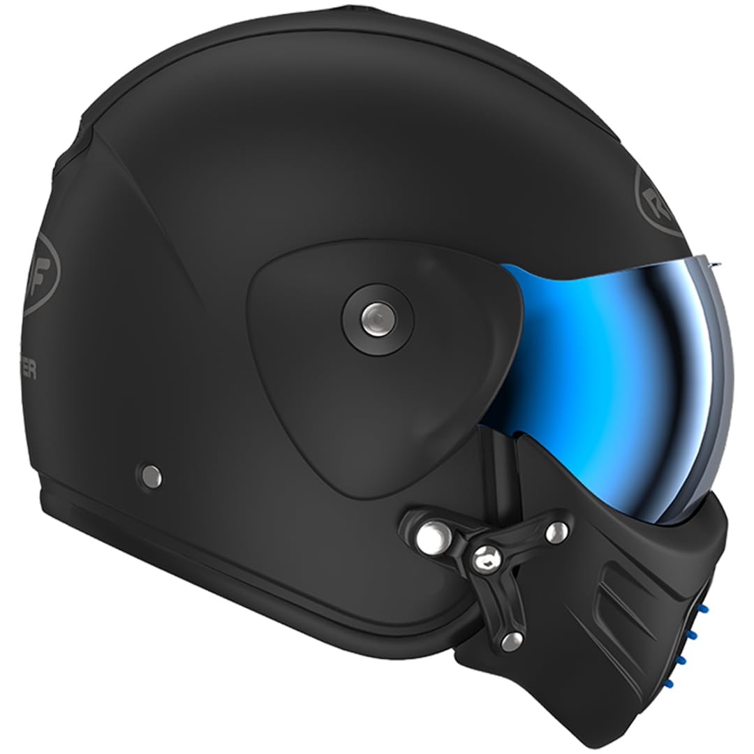 Casque Moto Jet Haut De Gamme ROOF Roadster en Fibre De Verre avec Mentonnière Amovible Magnétique Écran Iridium Inclus– Couleur Iron Noir Mat/Bleu - Offre Directe Usine - Garantie 4 Ans