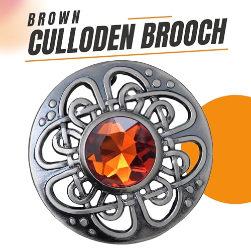 Image of Elegant Culloden Plaid Brooch - Scottish Kilt Fly Plaid Brooch Intricate Celtic Knot in Pewter with Gemstone 3-Inch Diameter - Ideal for Scottish Kilts & Formal Wear