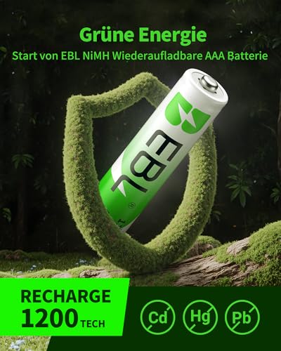 EBL AAA Akku 1100mAh 8 Stück - wiederaufladbare Batterien AAA, Typ NI-MH Batterien, geringe Selbstentladung mit Akkubox, AAA Akkubatterien 5