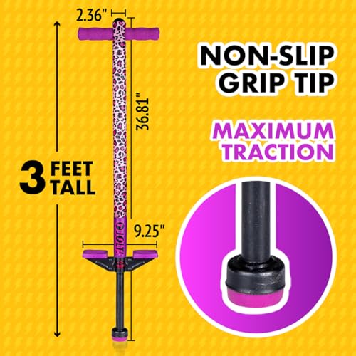 Image of Flybar Jolt Pogo Stick for Kids, Perfect for Beginners w / Foam-Covered Metal Frame, Handles & Padding, Non-Slip Foot Pads, Wide Tip, Outdoor Active Play Toy for Boys & Girls, Ages 6+, Leopard