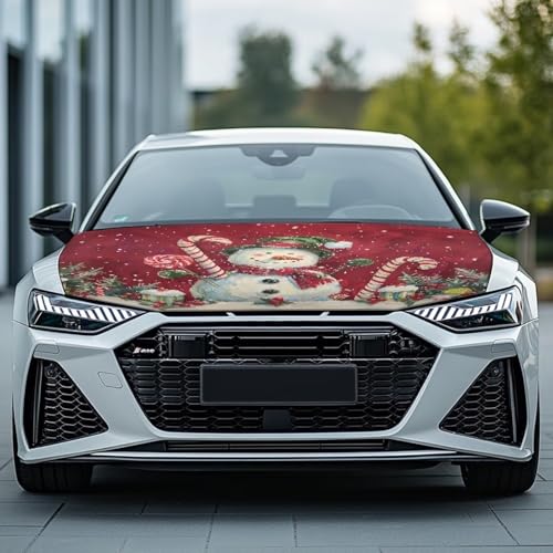 Image of Christmas Cute Snowman Car Hood Cover Polyester Elastic Fabrics Washable Suitable for Large SUV and Pickup Trucks 39x59in