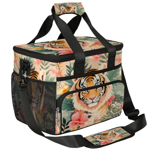Animal Tiger Insulated Picnic Backpack Lunch Box for Women Men Picnic Basket Tote Lunch Bag Picnic Bag Portable Lunch Bags for Picnic, Beach, Work, Trip,Office, Camp Tiger Floral