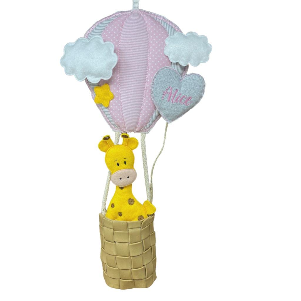 Pri Frog Fiocco Nascita Mongolfiera Giraffina - Coccarda nascita - bimba - bimbo - Nome Personalizzato - Dimensione circa 65 cm di altezza - Handmade - Made in Italy