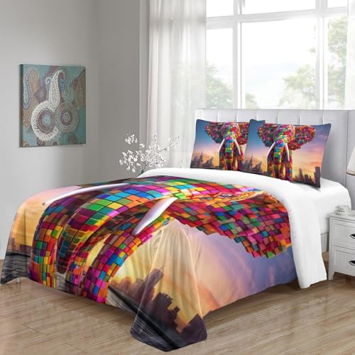 Housse de couette éléphants impression 3D parure de lit zippée en microfibre douce - 5