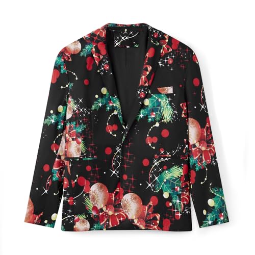 Men's Christmas Suit 3 Piece Slim Fit Xmas Printed Blazer Jacket Pant Vest Formal Dress Party Prom Outfits (#1-Black Light Ball, M)2