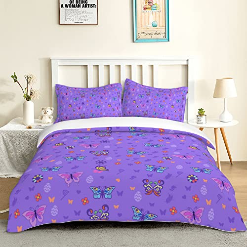 Owl Queen Butterfly Duvet Cover Set Twin Size Boys Butterflies Cute Cartoon Butterfly Bedding Set With 2 Pillowcase 100% Polyester Duvet Cover With Zipper Closure Corner Ties #TOP9