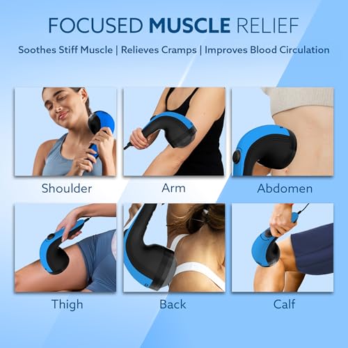 Image of AGARO Atom Plus Electric Handheld Full Body Massager, 4 Massage Heads, Mesh Cover, Variable Speed Settings for Muscle Relief and Relaxation, Back, Leg & Foot (Blue)