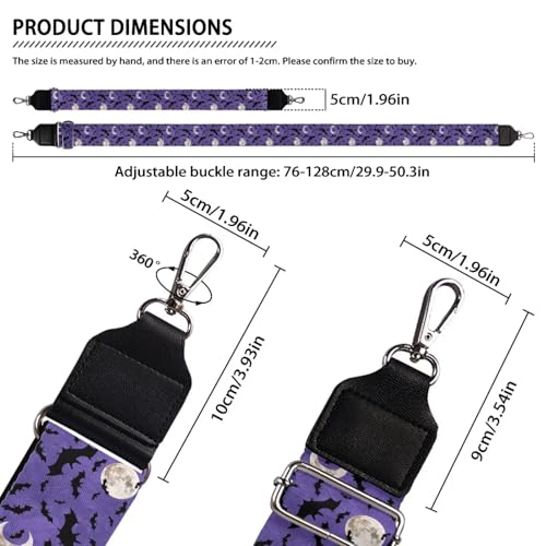 Image of Talayituse Moon Bat Print Shoulder Strap Wide Purse Bag Strap Adjustable Replacement Belt Halloween Decoration Luggage Crossbody Shoulder Bag Strap for Women Girls